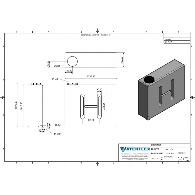 zbiornik 400 litrów stojący z przepierzeniem rysunek techniczny