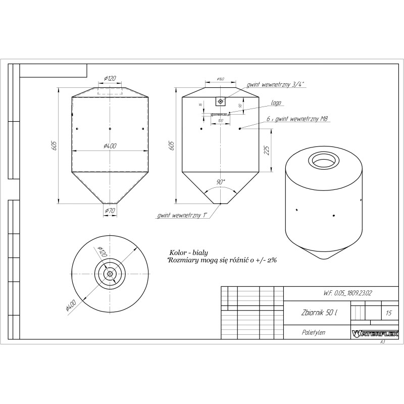 50 liter tank FUNNEL with conical bottom LPDF