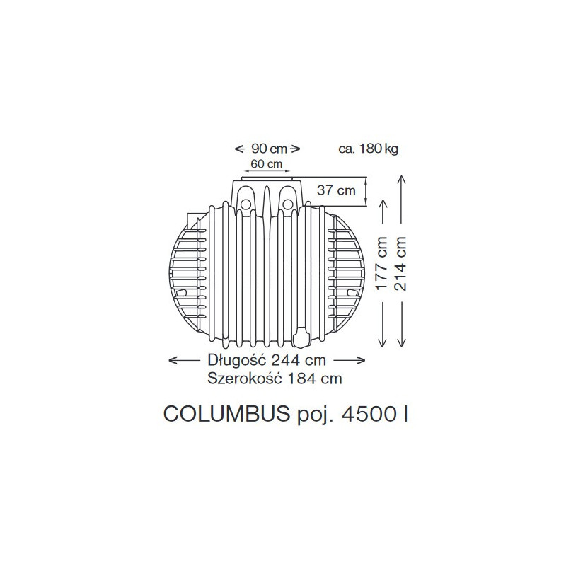 Zbiornik Columbus 4500 litrów waterflex rysunek techniczny