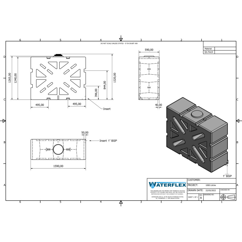1000 liters standing with partitions cross 159x59x124