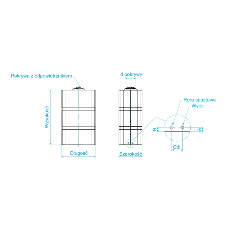 Zbiornik na wode pitna Box rysunek techniczny waterflex